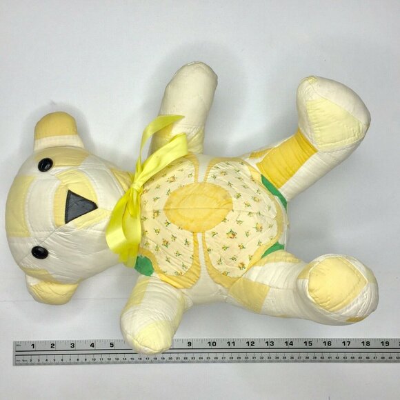 Vintage Handmade Quilted Patchwork 16" Teddy Bear  Yellow Scrapper Cutter Craft - Picture 8 of 12